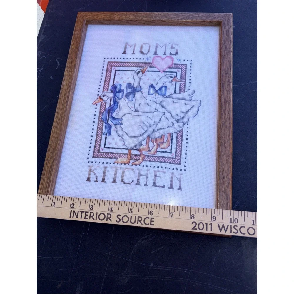 Vintage Framed Country Goose Ribbons Mom's Kitchen